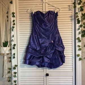 Vintage Jessica McClintock Satin Strapless Cocktail Dress in Deep Purple